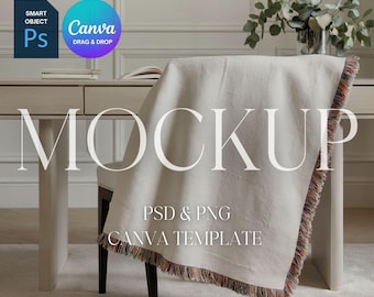 Woven Blanket Mockup, Woven Throw Blanket Mock Up, Print on Demand Woven Blanket Mockup, Photoshop Smart Object PSD, Canva Drag & Drop PNG