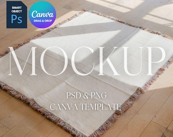 Woven Blanket Mockup, Woven Throw Blanket Mock Up, Print on Demand Woven Blanket Mockup, Photoshop Smart Object PSD, Canva Drag & Drop PNG