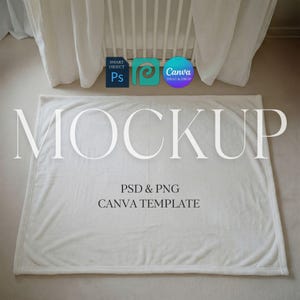 Baby Blanket Mockup, Nursery Velveteen Blanket Mock Up, POD Printify Minky Plush Blanket Mockup, Photoshop Smart Object PSD, Canva Template