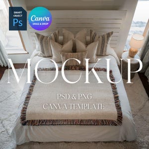 Woven Blanket Mockup, Woven Throw Blanket Mock Up, Print on Demand Woven Blanket Mockup, Photoshop Smart Object PSD, Canva Drag & Drop PNG