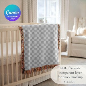Baby Woven Blanket Mockup, Kids Woven Throw Blanket Mock Up, POD Woven Blanket Mockup, Photoshop Smart Object PSD, Canva Drag & Drop PNG image 4