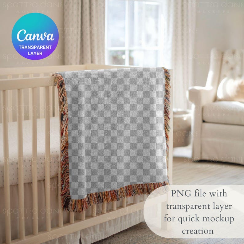 Baby Woven Blanket Mockup, Kids Woven Throw Blanket Mock Up, POD Woven Blanket Mockup, Photoshop Smart Object PSD, Canva Drag & Drop PNG image 4