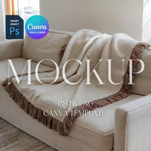 Woven Blanket Mockup, Woven Throw Blanket Mock Up, Print on Demand Woven Blanket Mockup, Photoshop Smart Object PSD, Canva Drag & Drop PNG