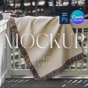 Woven Blanket Mockup, Woven Throw Blanket Mock Up, Print on Demand Woven Blanket Mockup, Photoshop Smart Object PSD, Canva Drag & Drop PNG