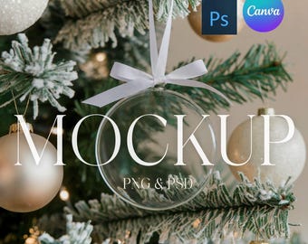 Christmas Ornament Mockup Clear Glass Ornament Mock Up Round Acrylic Ornament Mockup Circle Ornament, Photoshop Smart Object PSD, Canva PNG