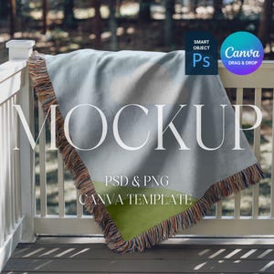Woven Blanket Mockup, Woven Throw Blanket Mock Up, Print on Demand Woven Blanket Mockup, Photoshop Smart Object PSD, Canva Drag & Drop PNG