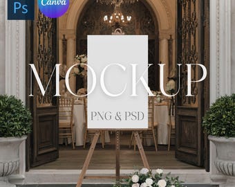 Welcome Sign Mockup, Vertical 18x24" Wedding Sign Mock Up, Easel Sign Mockup, Seating Chart Mockup, Photoshop Mockup Smart Object, PSD PNG