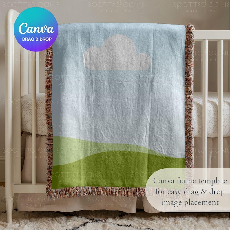Baby Woven Blanket Mockup, Kids Woven Throw Blanket Mock Up, Nursery Woven Blanket Mockup, Photoshop Smart Object PSD, Canva Drag & Drop PNG image 4