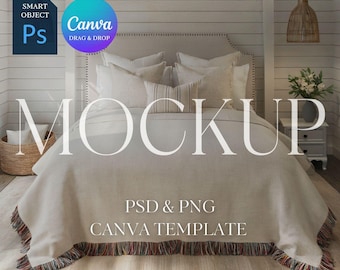 Woven Blanket Mockup, Woven Throw Blanket Mock Up, Print on Demand Woven Blanket Mockup, Photoshop Smart Object PSD, Canva Drag & Drop PNG