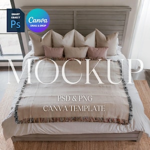 Woven Blanket Mockup With Black and White Fringe, Print on Demand Woven Throw Blanket Mock Up, Photoshop Smart Object PSD, Canva Drag & Drop