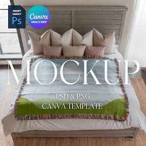 Woven Blanket Mockup, Woven Throw Blanket Mock Up, Print on Demand Woven Blanket Mockup, Photoshop Smart Object PSD, Canva Drag & Drop PNG