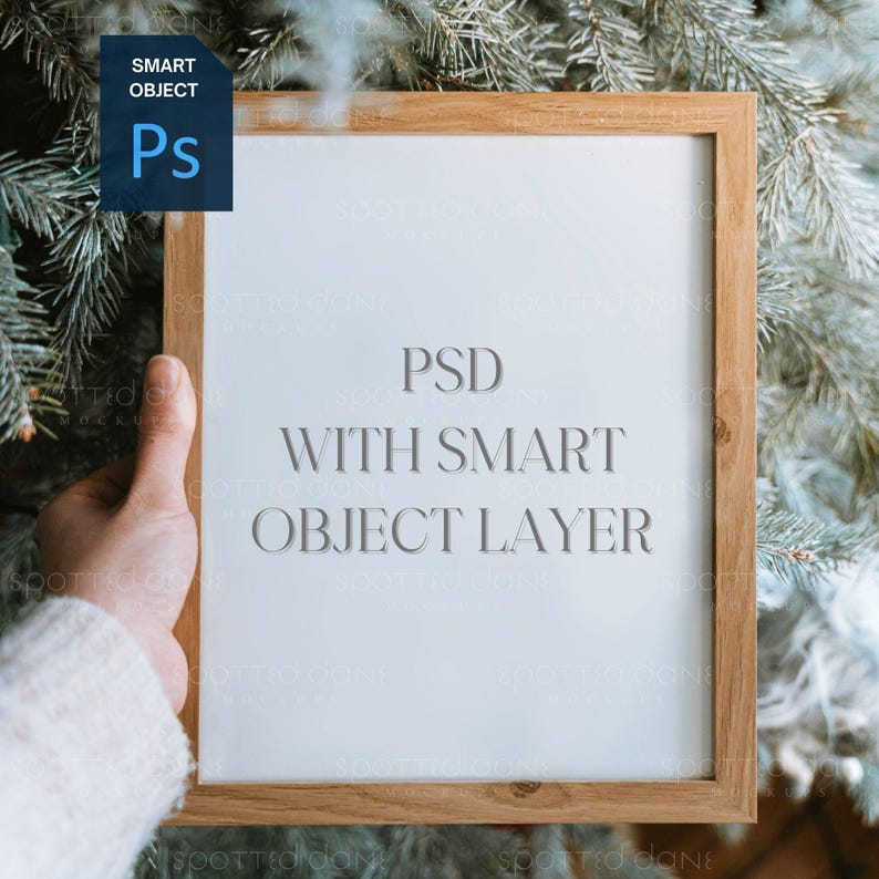 Christmas Frame Mockup, Holiday Wall Art Mock Up, Winter Framed Photo Mockup, Natural Frame Mockup, Photoshop Smart Object PSD, Canva PNG image 4