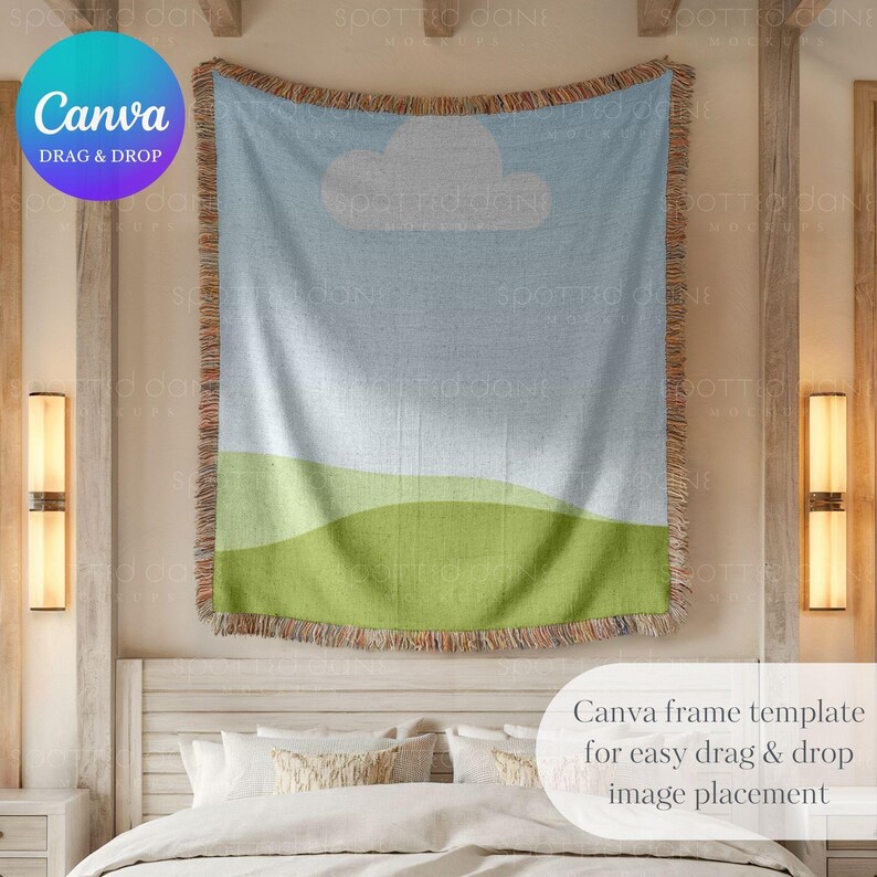 Woven Blanket Mockup, Woven Throw Blanket Mock Up, Print on Demand Woven Blanket Mockup, Photoshop Smart Object PSD, Canva Drag & Drop PNG image 3