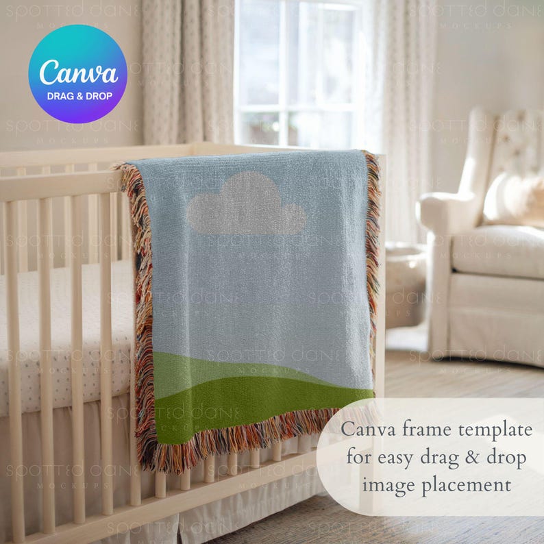 Baby Woven Blanket Mockup, Kids Woven Throw Blanket Mock Up, POD Woven Blanket Mockup, Photoshop Smart Object PSD, Canva Drag & Drop PNG image 3