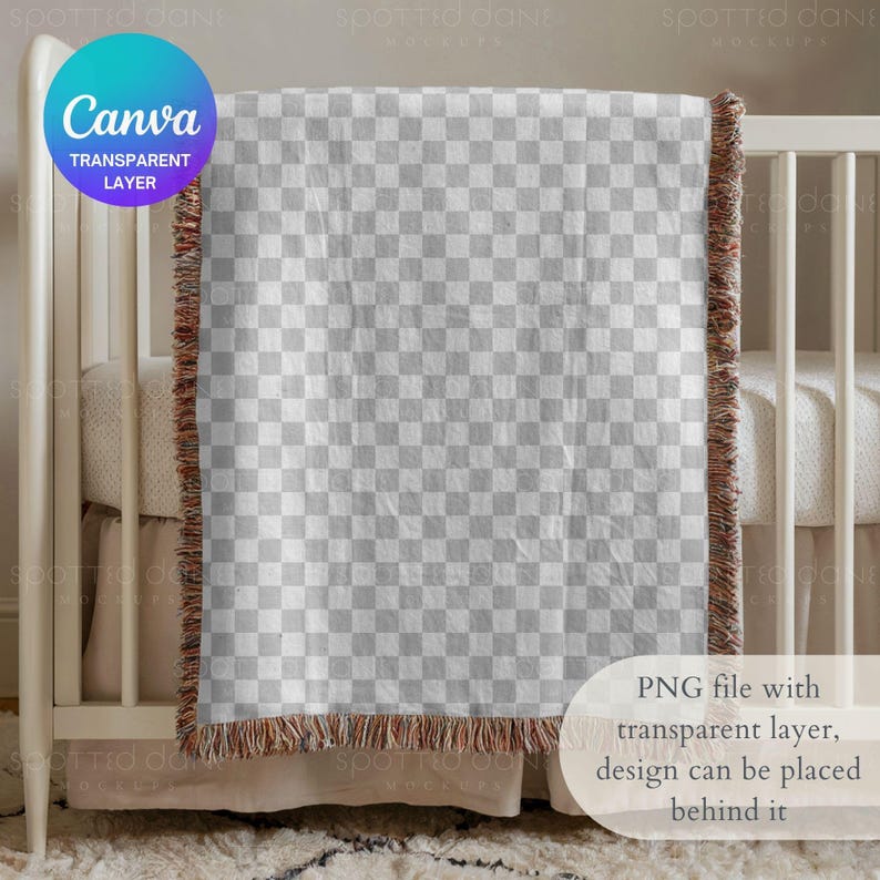 Baby Woven Blanket Mockup, Kids Woven Throw Blanket Mock Up, Nursery Woven Blanket Mockup, Photoshop Smart Object PSD, Canva Drag & Drop PNG image 5