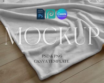 Velveteen Blanket Mockup,  Minky Fleece Blanket Mock Up, Printify Plush Blanket, Photoshop Smart Object PSD Photopea Canva Template PNG