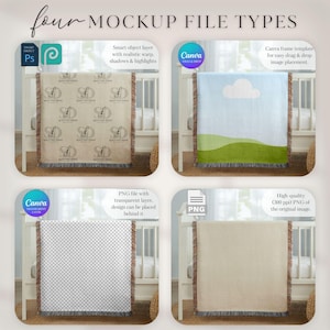 Woven Blanket Mockup Bundle, Baby Nursery Mock up, Printify Throw Blanket PNG Canva Template Drag & Drop, Photoshop PSD Photopea Mockups image 5