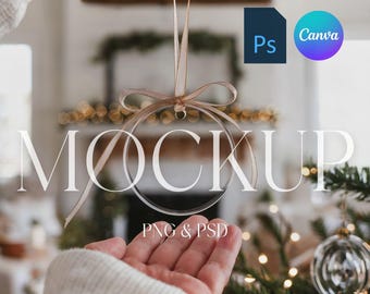 Christmas Ornament Mockup, Clear Acrylic Ornament Mock Up Round Glass Ornament Mockup Circle Ornament, Photoshop Smart Object PSD, Canva PNG