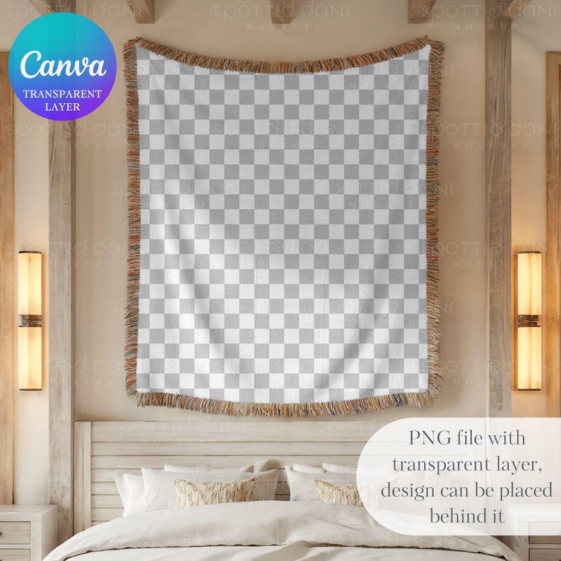 Woven Blanket Mockup, Woven Throw Blanket Mock Up, Print on Demand Woven Blanket Mockup, Photoshop Smart Object PSD, Canva Drag & Drop PNG image 4