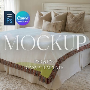 Woven Blanket Mockup, Woven Throw Blanket Mock Up, Print on Demand Woven Blanket Mockup, Photoshop Smart Object PSD, Canva Drag & Drop PNG
