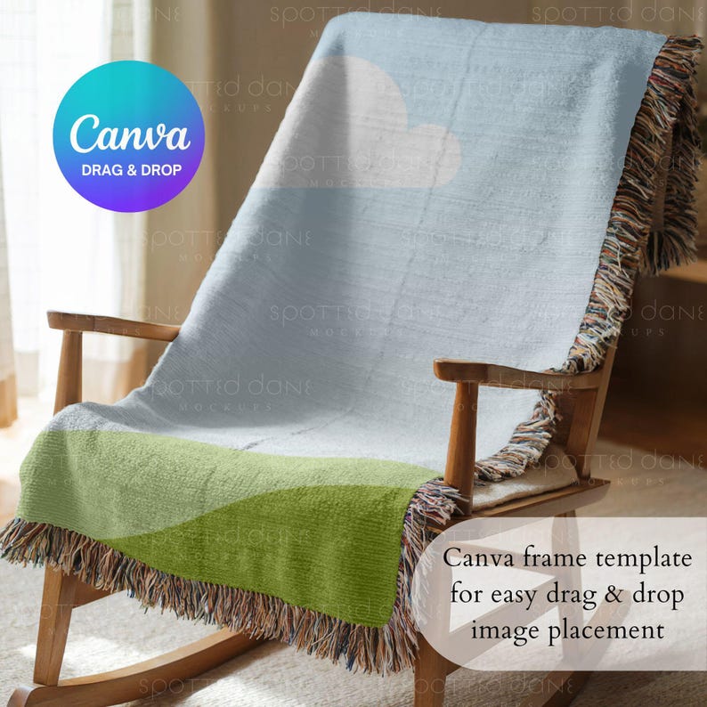 Mockup di coperta tessuta, Mockup di coperta tessuta, Mockup di coperta tessuta stampabile su richiesta, Oggetto avanzato Photoshop PSD, Canva Drag & Drop PNG immagine 3