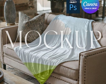 Blanket Mockup, White Minky Blanket Mock Up, POD Printify Velveteen Plush Blanket Mockup, Photoshop Smart Object PSD, Canva Drag & Drop PNG