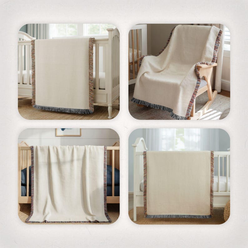 Woven Blanket Mockup Bundle, Baby Nursery Mock up, Printify Throw Blanket PNG Canva Template Drag & Drop, Photoshop PSD Photopea Mockups image 4