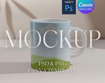 Maqueta de taza blanca, maqueta de taza de 15 oz y 11 oz, maqueta de taza neutra bohemia, maquetas de tazas de café, maqueta PSD de objeto inteligente de Photoshop, PNG para Canva