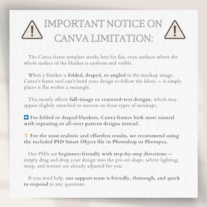 The image is a canvas limitation notice that provides information about the Canva frame template and its limitations on how it can be used for different types of designs.