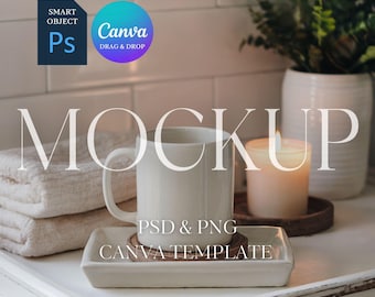 White Mug Mockup, 15 oz 11 oz  Mug Mockup, Boho Neutral Mug Mock Up, Coffee Mug Mockups, Photoshop Smart Object PSD Mockup, PNG for Canva