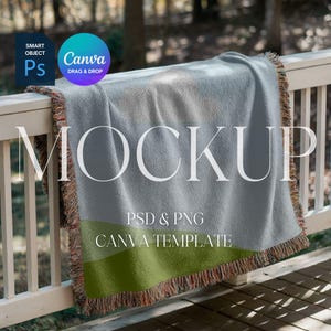 Woven Blanket Mockup, Woven Throw Blanket Mock Up, Print on Demand Woven Blanket Mockup, Photoshop Smart Object PSD, Canva Drag & Drop PNG