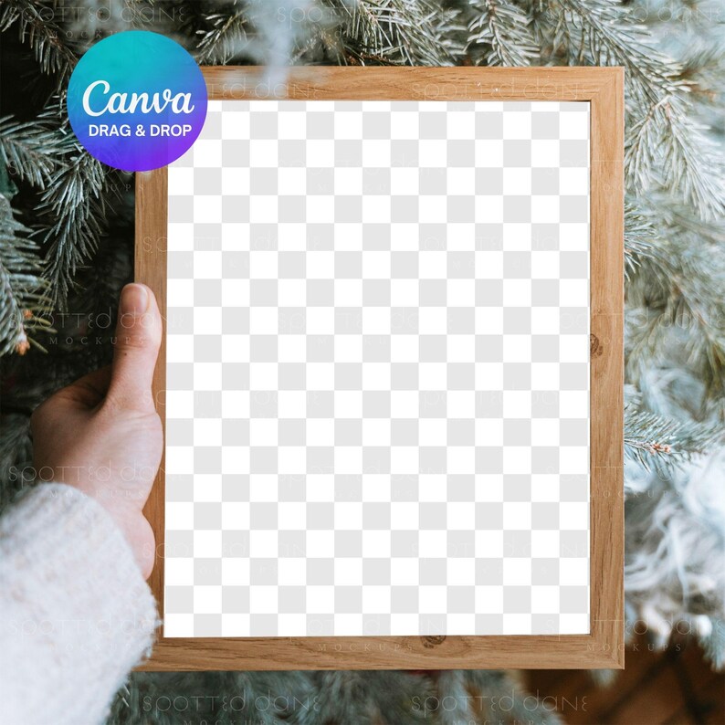 Christmas Frame Mockup, Holiday Wall Art Mock Up, Winter Framed Photo Mockup, Natural Frame Mockup, Photoshop Smart Object PSD, Canva PNG image 3