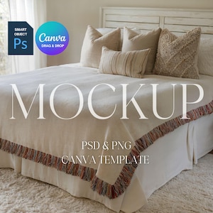 Woven Blanket Mockup, Woven Throw Blanket Mock Up, Print on Demand Woven Blanket Mockup, Photoshop Smart Object PSD, Canva Drag & Drop PNG