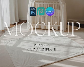 Baby Blanket Mockup, Nursery Velveteen Blanket Mock Up, POD Printify Minky Plush Blanket Mockup, Photoshop Smart Object PSD, Canva Template