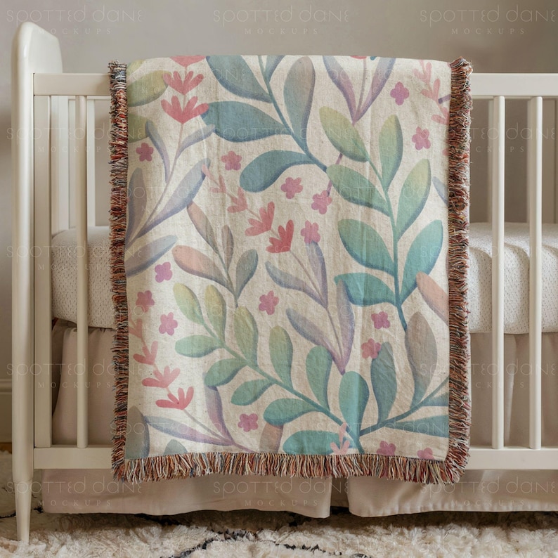 Baby Woven Blanket Mockup, Kids Woven Throw Blanket Mock Up, Nursery Woven Blanket Mockup, Photoshop Smart Object PSD, Canva Drag & Drop PNG image 2