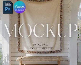 Woven Blanket Mockup, Woven Throw Blanket Mock Up, Print on Demand Woven Blanket Mockup, Photoshop Smart Object PSD, Canva Drag & Drop PNG