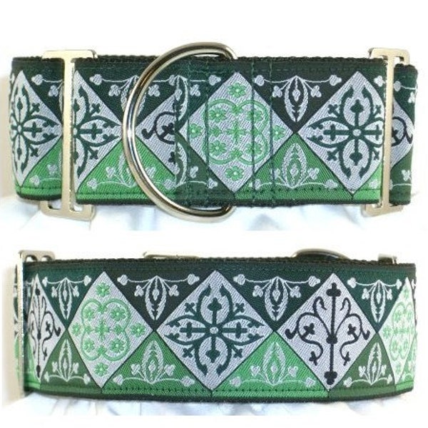 2 inch Noble Green martingale dog collar, buckle martingale 2 inch, triangle, diamond, Swedish, celtic, royal, Irish, cross, wide dog collar