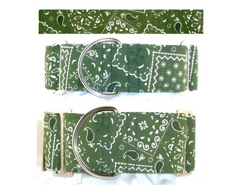 Bandana Hunter Green Dog Collar - Martingale Dog Collar - Buckle Martingale Collar - Side Release Dog Collar - Tag Collar - Dog Leash