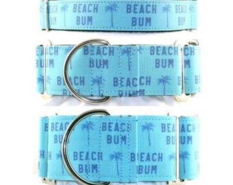 Beach Bum blue greyhound martingale dog collar - 1", 1.5", 2", Buckle Martingale, Side Release collar, Tag collar, 5 ft or 6 ft leash