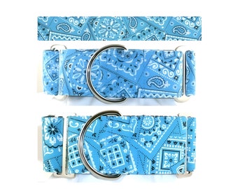 Bandana Turquoise Dog Collar - Martingale Dog Collar - Buckle Martingale Collar - Side Release Dog Collar - Tag Collar - Dog Leash