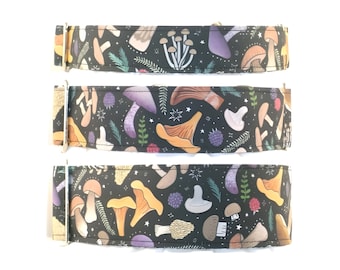 Mushrooms and Berries Dog Collar - Martingale Dog Collar - Buckle Martingale Collar - Side Release Dog Collar - Tag Collar - Dog Leash