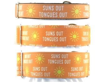 Suns Out Tongues Out Orange Dog Collar - Martingale Dog Collar - Buckle Martingale Collar - Side Release Dog Collar - Tag Collar - Dog Leash