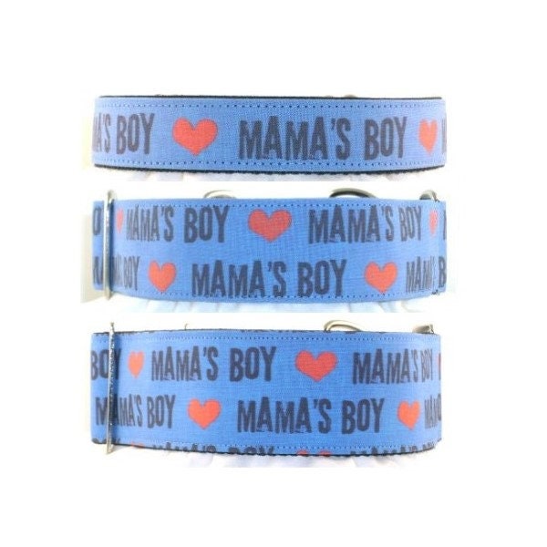 Mama's Boy Blue greyhound martingale dog collar - 1", 1.5", 2", Buckle Martingale, Side Release collar, Tag collar, 5 ft or 6 ft leash