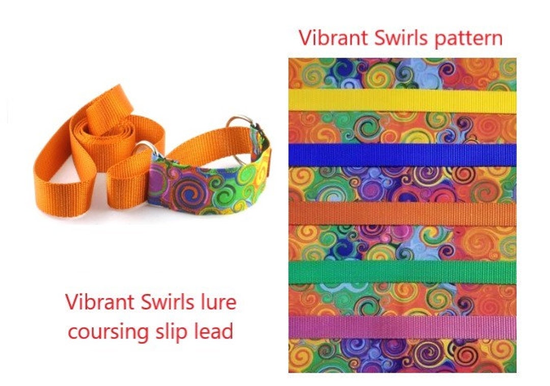 Lure Coursing Slip Lead, Fast CAT, Tally Ho, 1.5 Inch, 2 Inch, Vibrant Swirls, Bright, Colorful