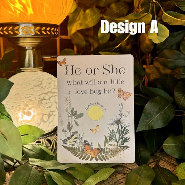 Gender Reveal Scratch Off Cards - Butterfly Bug Wildflower | Baby Gender Announcement, Baby Shower Game, He Or She Surprise, Boy or Girl