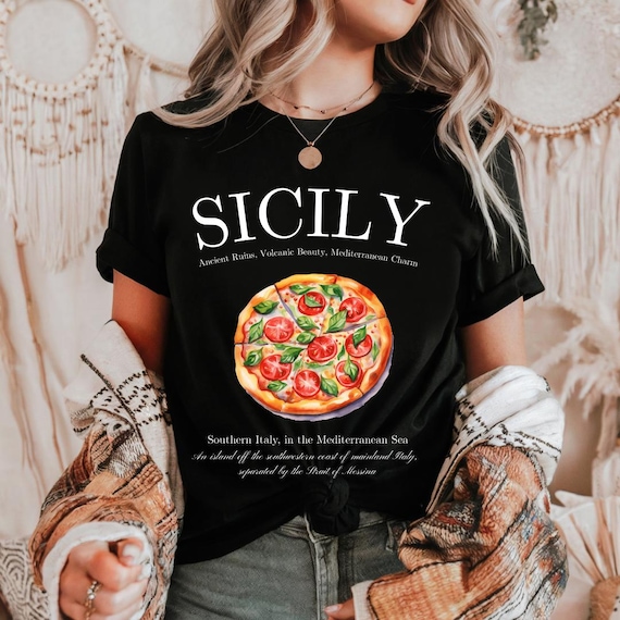 T-shirt unisex in cotone pesante Sicily Pizza, abbigliamento
