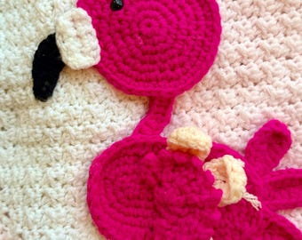 Handmade Crochet Flamingo Baby Blanket – Soft Cream Nursery Blanket