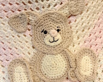 Handmade Crochet Bunny Baby Blanket – Pink & White Nursery Blanket