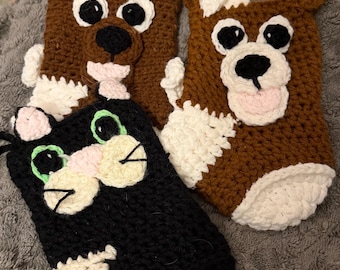 Hand-Crocheted Pet Christmas Stockings | Puppy & Cat Designs | Cozy Holiday Pet Stockings | Handmade Pet Decor