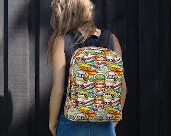 backpack with laptop sleeve comics Comic Book Backpack,laptop Bag,work Bag,overnight Bag, Kids Backpack,classic  Comics,vintage Aesthetic,retro Comics,comic Lover Gift, Carryon
